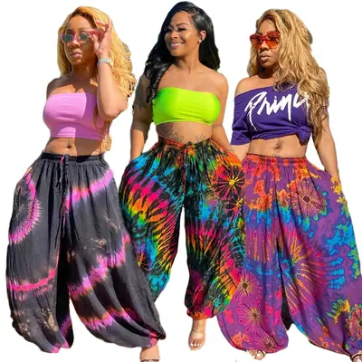 2020 Women's Tie-dyed Loose Bloomers Multicolor Casual Pants