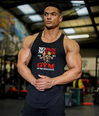 Men's No Pain No Gain Muscle Vest Maroon Gym Wear