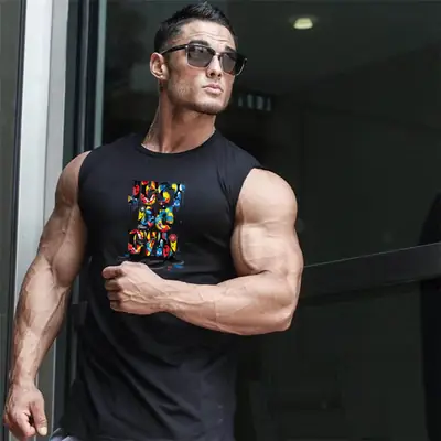Men Sleeveless Muscle Vests Green Summer Sports Wear