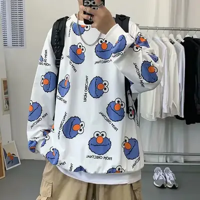 Men's Grey Bird Print Sweatshirt Large All Season
