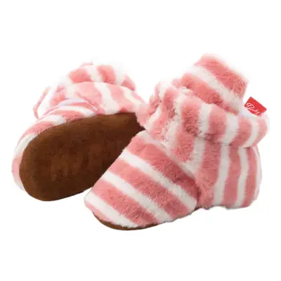 Pink Striped Plush Baby Shoes for Toddler