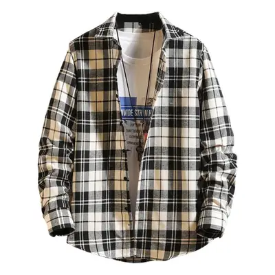 Men's Plaid Long Sleeve Shirt Black White Grey