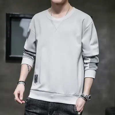 Men's White Long Sleeve Sweatshirt Casual Winter T-Shirt
