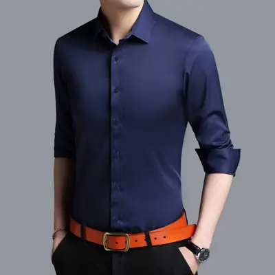 Men's Purple Ice Silk Long Sleeve Shirt