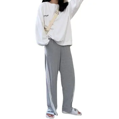 Women Gray Sweatpants Loose Fit Slimming Wide Leg Casual Pants