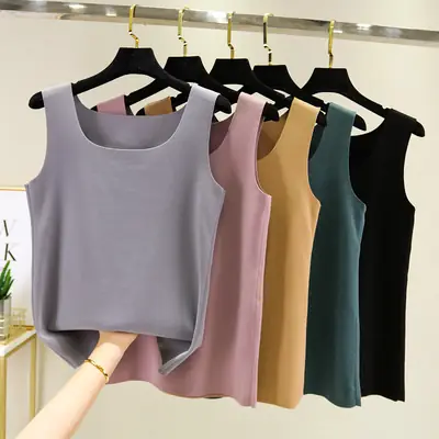 Korean Style Velvet Vest for Women Solid Beige