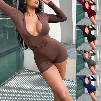 2024 Brown Slim Backless Jumpsuit Low Cut Drawstring Strappy