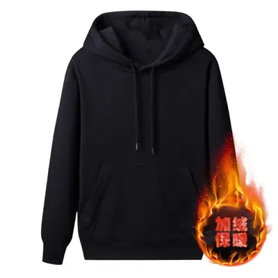 Men Black Fleece Hoodie Large Long Sleeve Winter Hoodie