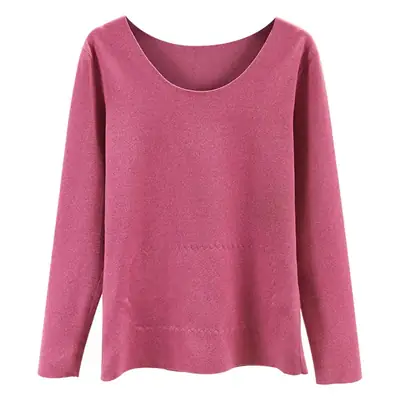 2020 Winter Women's Fleece Lined Thermal T-Shirt Pink Plus Size
