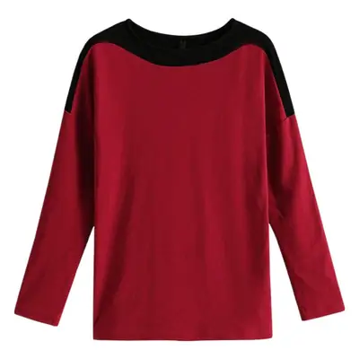Long Sleeve T-Shirt Women Blue Black Loose Fit