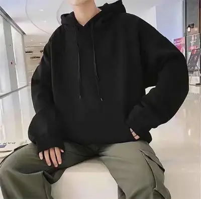 Men Black Hooded Sweatshirt Long Sleeve 202 Winter