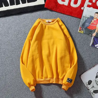 Men's Beige Korean Style Sweatshirt Round Neck Loose Fit