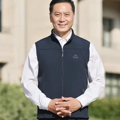 Men's Navy Fleece Waistcoat Vest for Elderly Autumn Winter Warm Casual