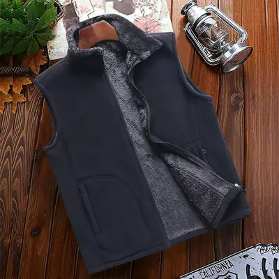 Men's Blue Fleece Sleeveless Vest for Outdoor Sports