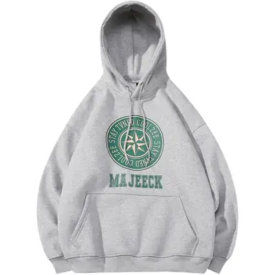 Men Grey Hoodie with Majestic Logo Print