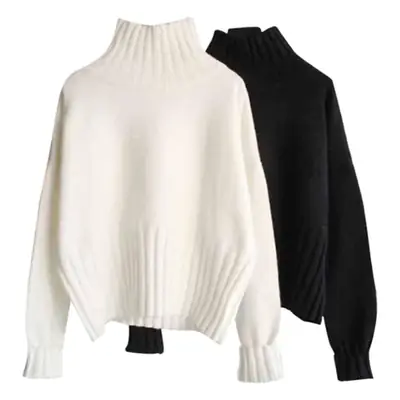 Women's 2023 White Loose Half-Turtleneck Sweater Top