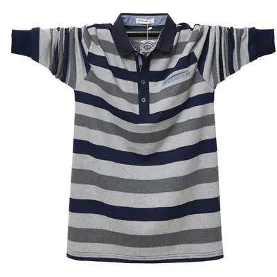 Men Striped Polo T-Shirt Green Blue White Medium