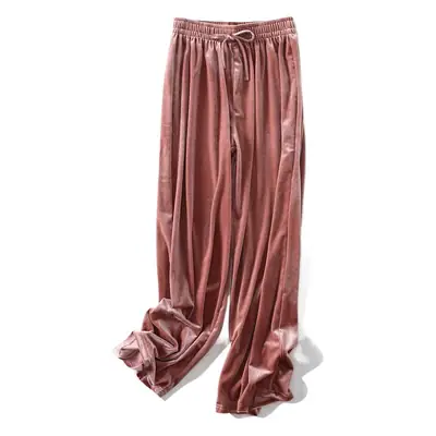 Gold Velvet Wide Leg Pants for Women Large