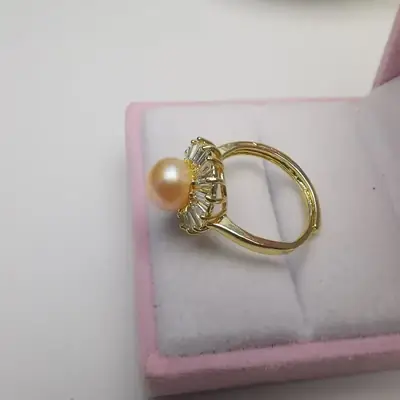 Natural Pearl Ring with Gemstones Gold Plated