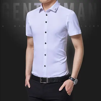 Men Slim Fit Blue Short Sleeve Business Shirt