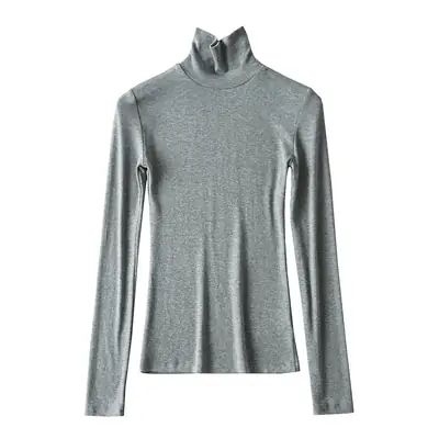 Women's Brown Knitted Turtleneck Long Sleeve Top