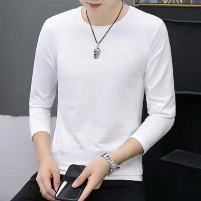 Men Grey Cotton Long Sleeve Round Neck T-Shirt