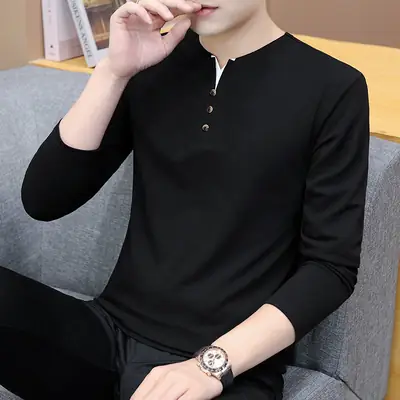 Men's Black Slim Fit Long Sleeve T-Shirt Casual Wear