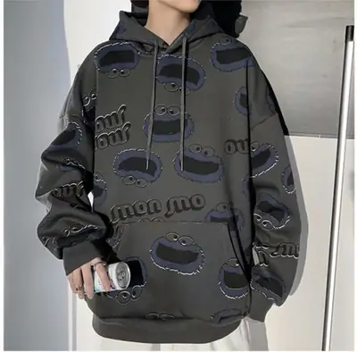 Men Korean Style Fleece Hoodie Red Couple Print