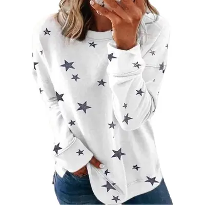 Women Star Print Long Sleeve T-Shirt Brown Large