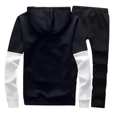 Men Korean Style Hooded Sweatshirt Set Grey White Letter Decorated