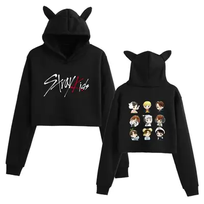 Black Cat Ear Hoodie Set for Women with Stray Kids Design