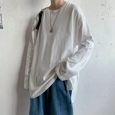 Men Long Sleeve T-Shirt Brown Loose Winter Wear