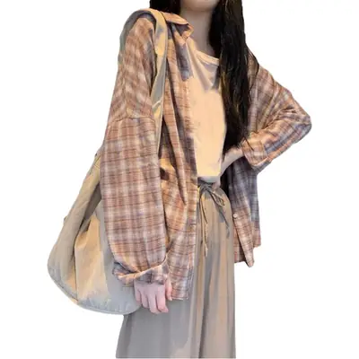 Plaid Long Sleeve Shirt Jacket for Women Autumn 2026