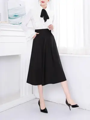 Spring Black Flap Pocket Skirt High Waist A-Line
