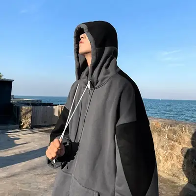Men Korean Style Grey Hooded Sweatshirt Set