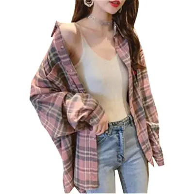 Korean Style Plaid Long Sleeve Women's Shirt