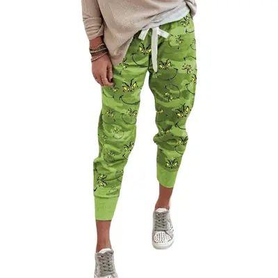 2020 Green Grinch Stole Wide Leg Pants