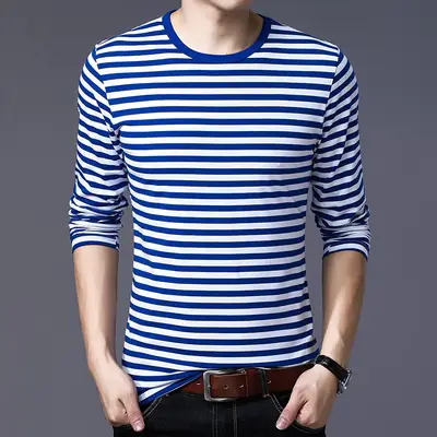 Men Cotton Striped T-Shirt Green White Large