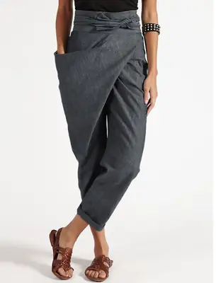 2020 Women's Gray Casual Pants with Drawstring Waist