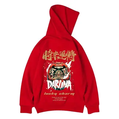 Men Hoodie Black Chinese Lion Print Large