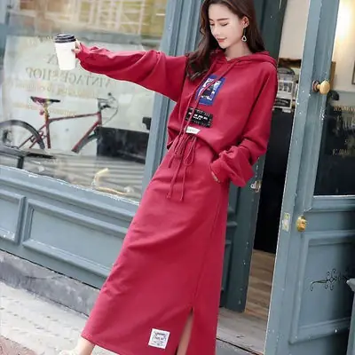 2020 Women Long Sleeve Hoodie Suit Red Medium