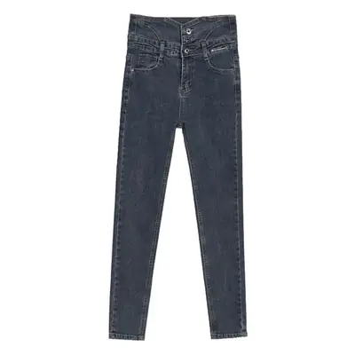 High Waist Slim Fit Button Jeans Women Winter 2023