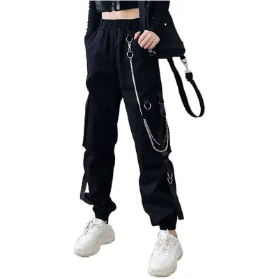 Women Hip Hop Pants Black Slimming Loose Fit