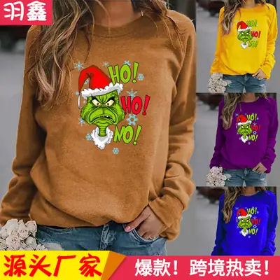 Women Christmas Print Long Sleeve Sweatshirt Brown