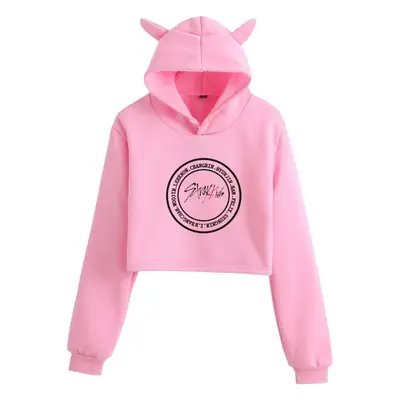 Gray Cat Ear Hoodie for Girls with Graphic Print