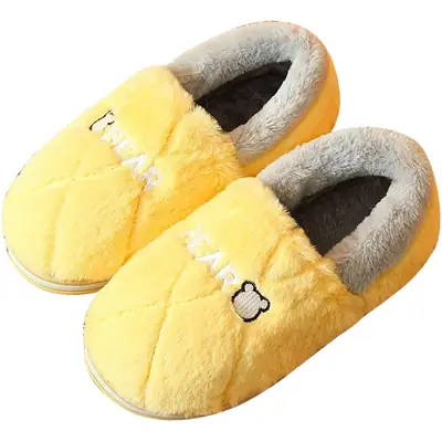Winter Plush Slippers Yellow Men Closed Back