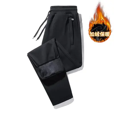 Men Grey Fleece Sweatpants Plus Size Warm