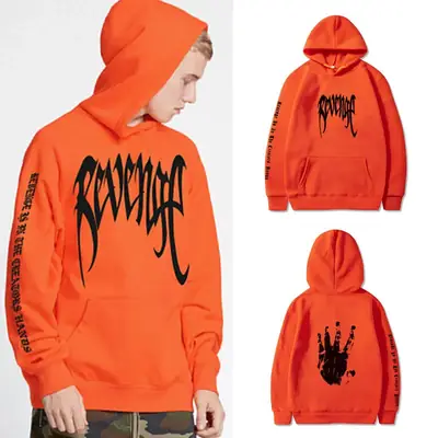 AliExpress Revenge Printed Hooded Pullover for Men Orange Large
