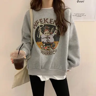 Women Fake Two-Piece Fleece Sweatshirt Yellow Cartoon Winter