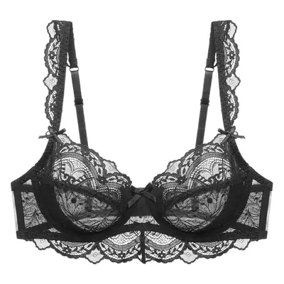 European and American Sexy Underwear Women's Ultra-thin Non-sponge Transparent plus size Bra Large Chest Small Anti-sagging Lace Bra